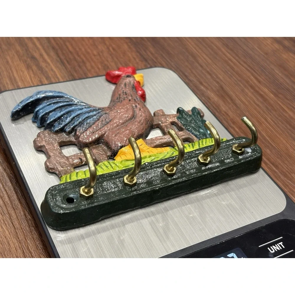 Rooster Chicken Cast Iron 5 Hook Wall Hanging Key Hanger Rack Farm Rustic Decor